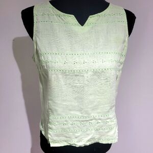 Malcolm & Co Women's Vintage Linen Eyelet Sleeveless Blouse Small Petite Green